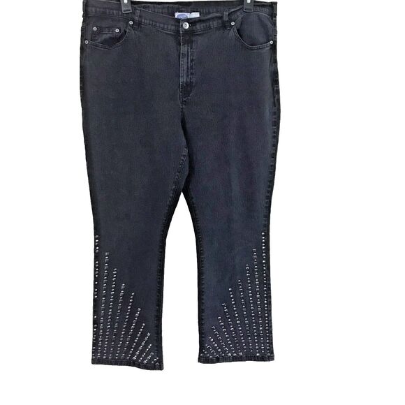 DG2 Diane Gilman Women's Studded Stretch Denim Jeans Wide Leg Dark Wash Siz 20W - Picture 1 of 9